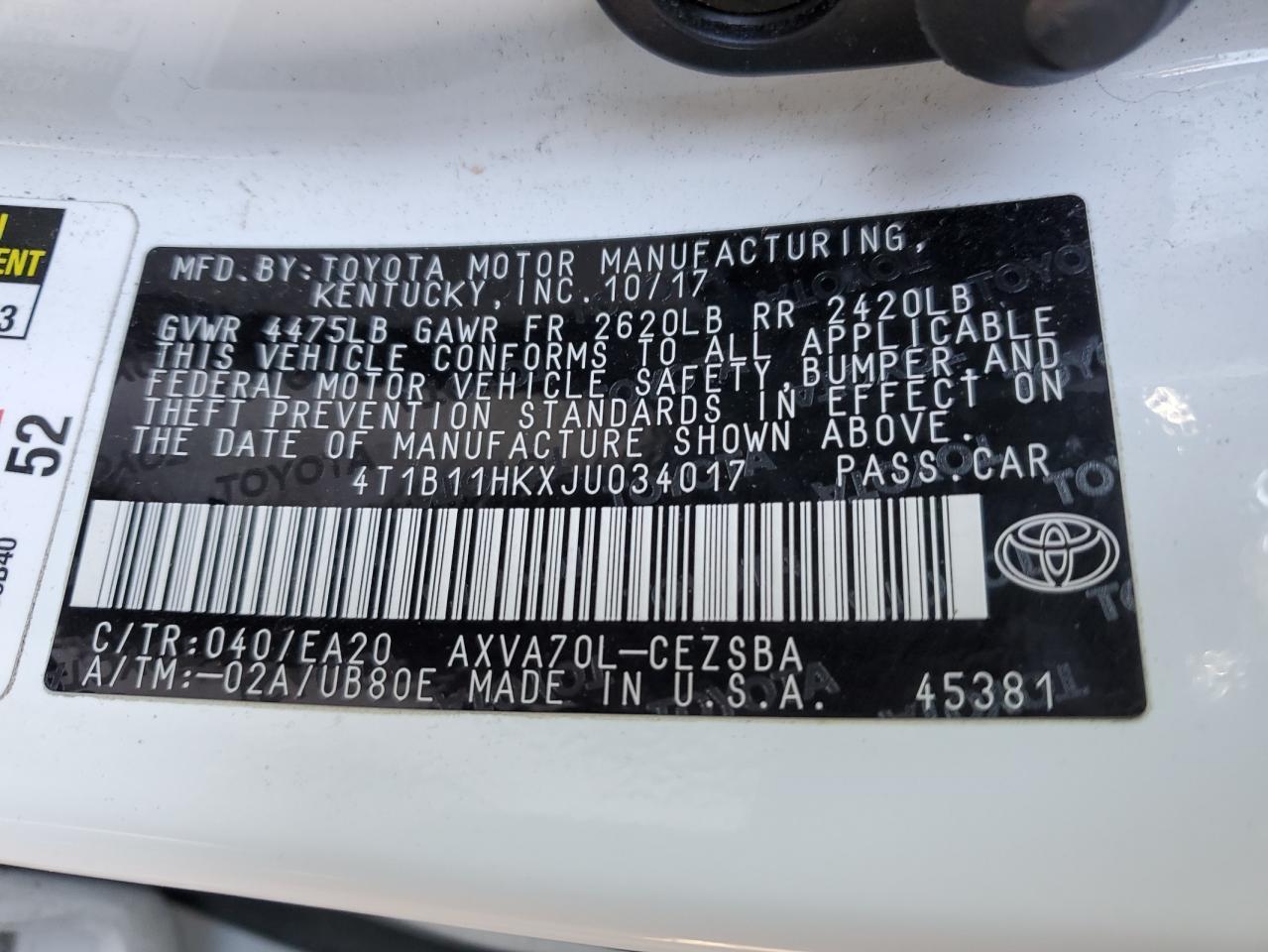 2018 TOYOTA CAMRY