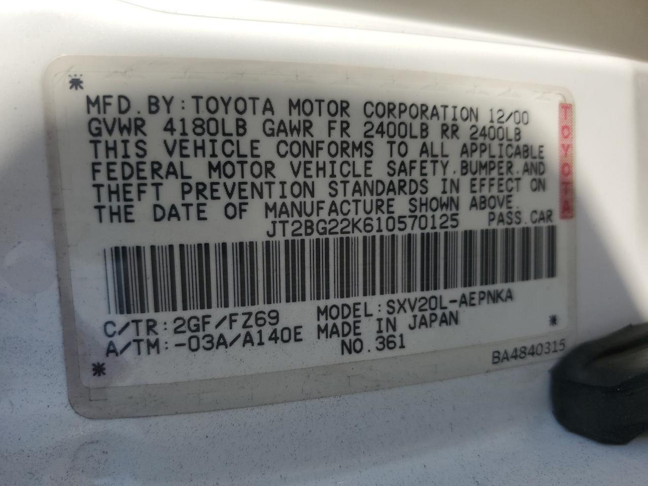 2001 TOYOTA CAMRY