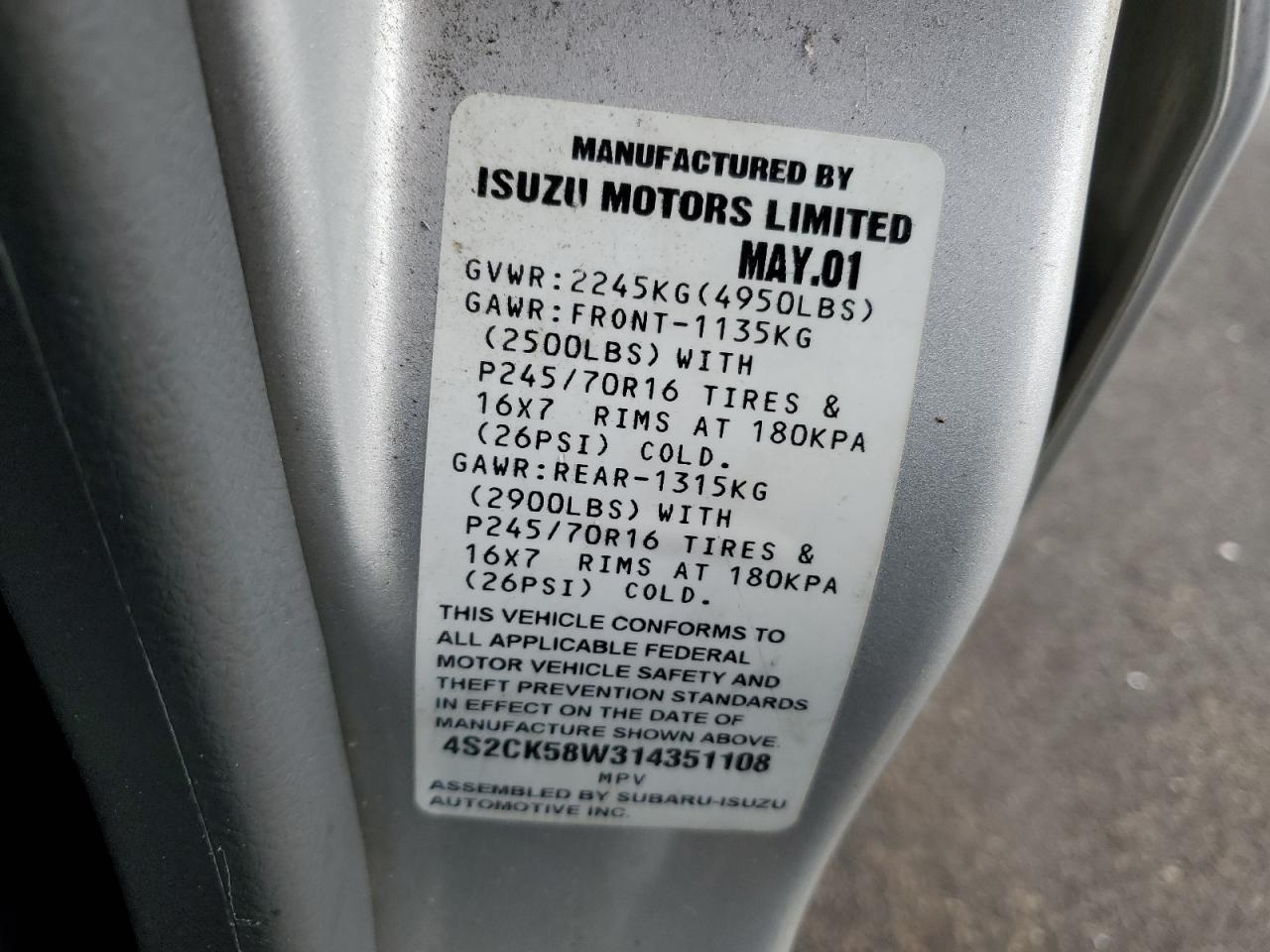 2001 ISUZU Rodeo