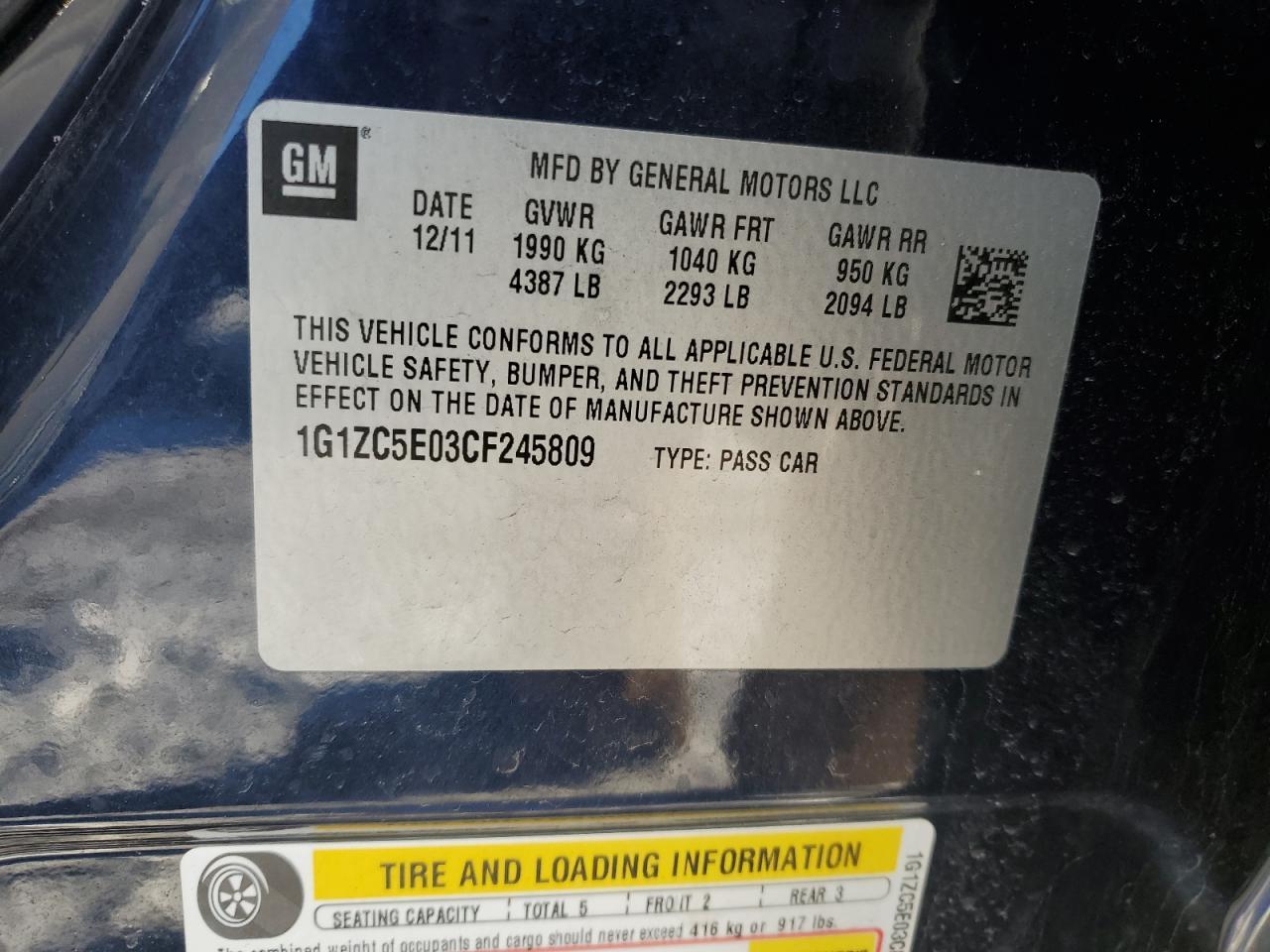 2012 CHEVROLET MALIBU