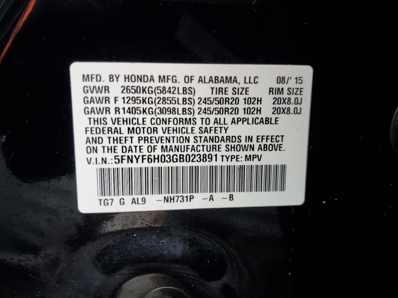 2016 HONDA PILOT
