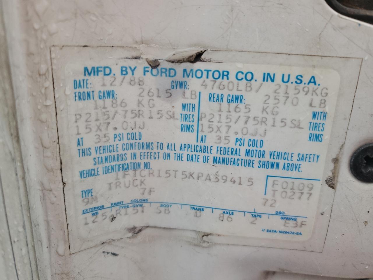 1989 FORD RANGER