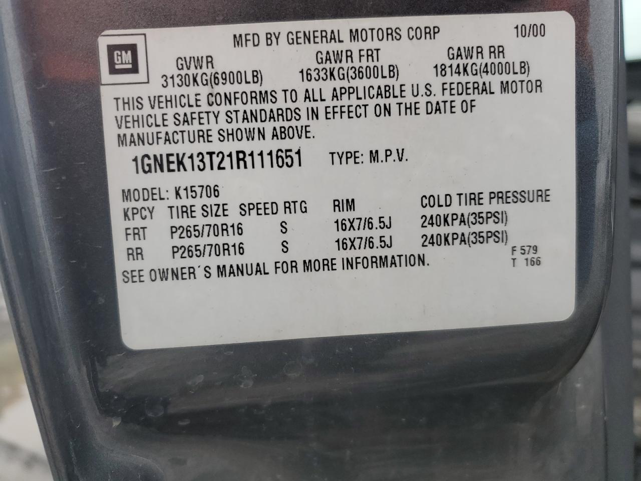 2001 CHEVROLET Tahoe