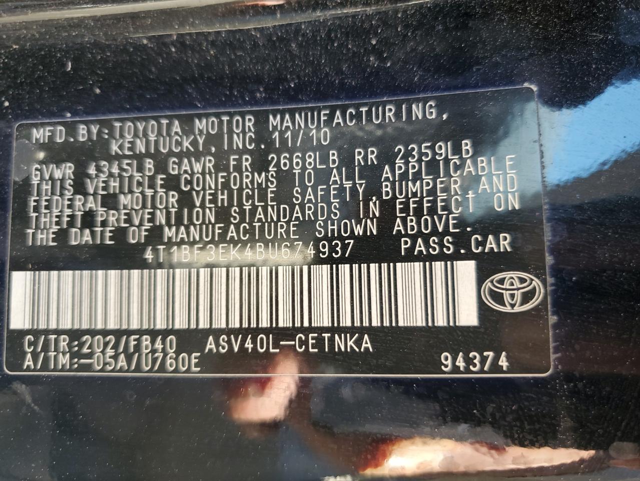 2011 TOYOTA CAMRY