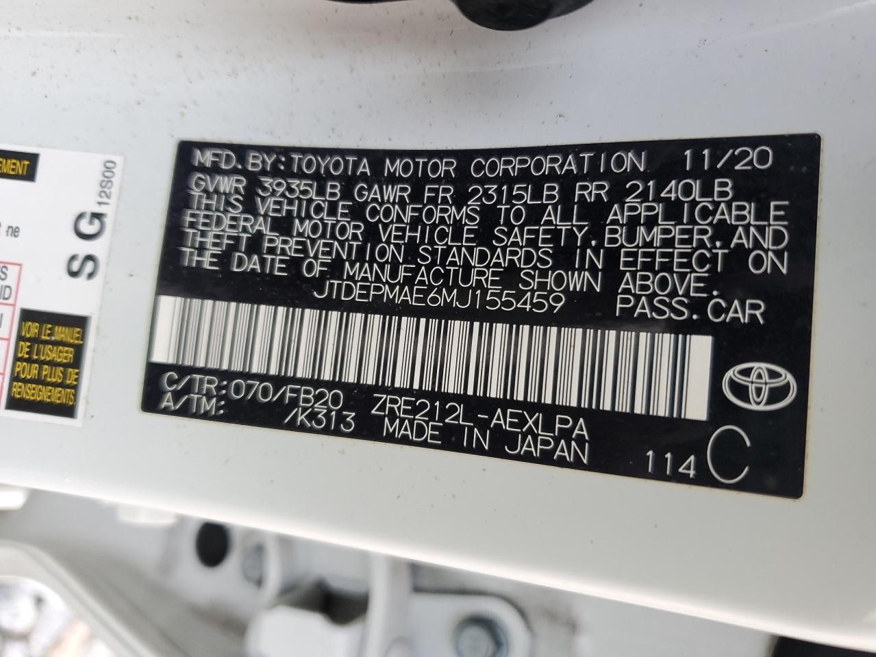 2021 TOYOTA COROLLA