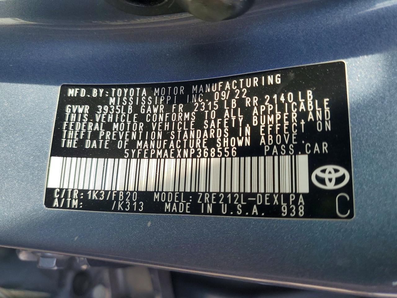 2022 TOYOTA COROLLA