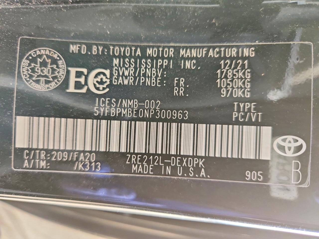 2022 TOYOTA COROLLA