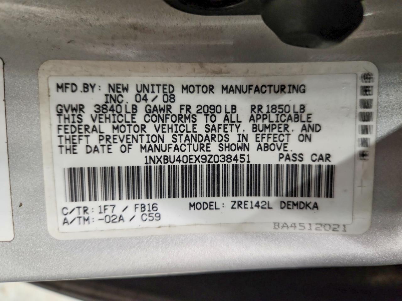 2009 TOYOTA COROLLA