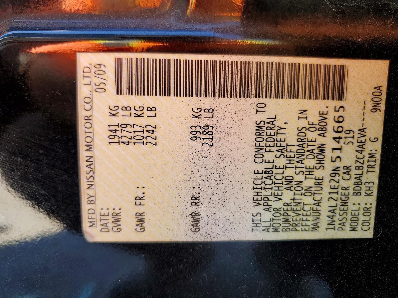 2009 NISSAN ALTIMA