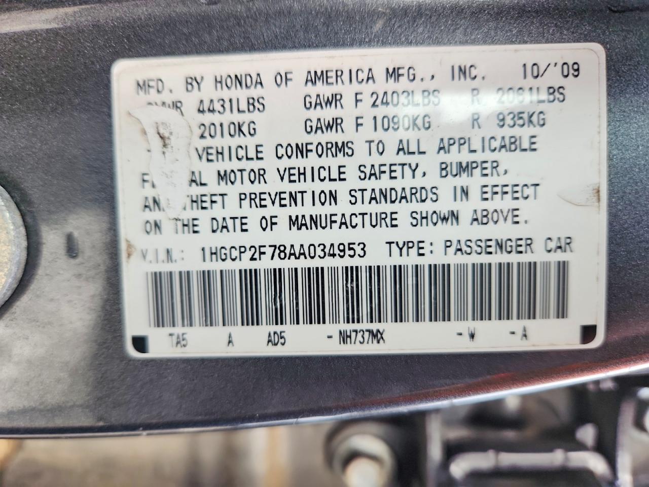 2010 HONDA ACCORD