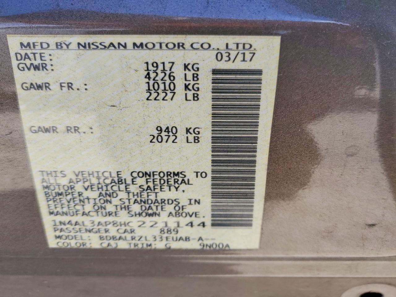 2017 NISSAN ALTIMA