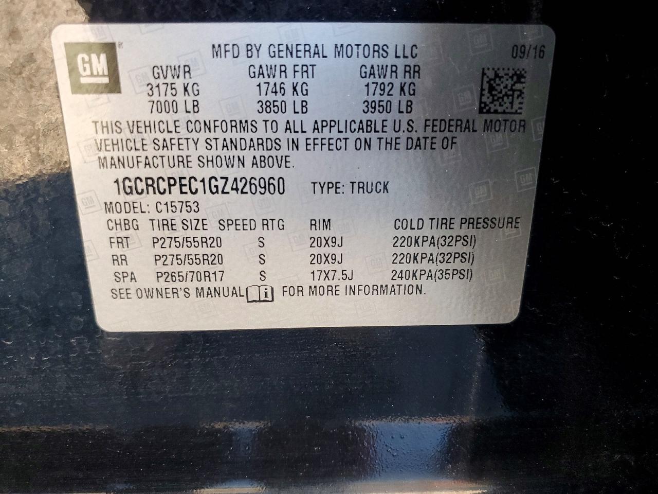 2016 CHEVROLET SILVERADO 1500