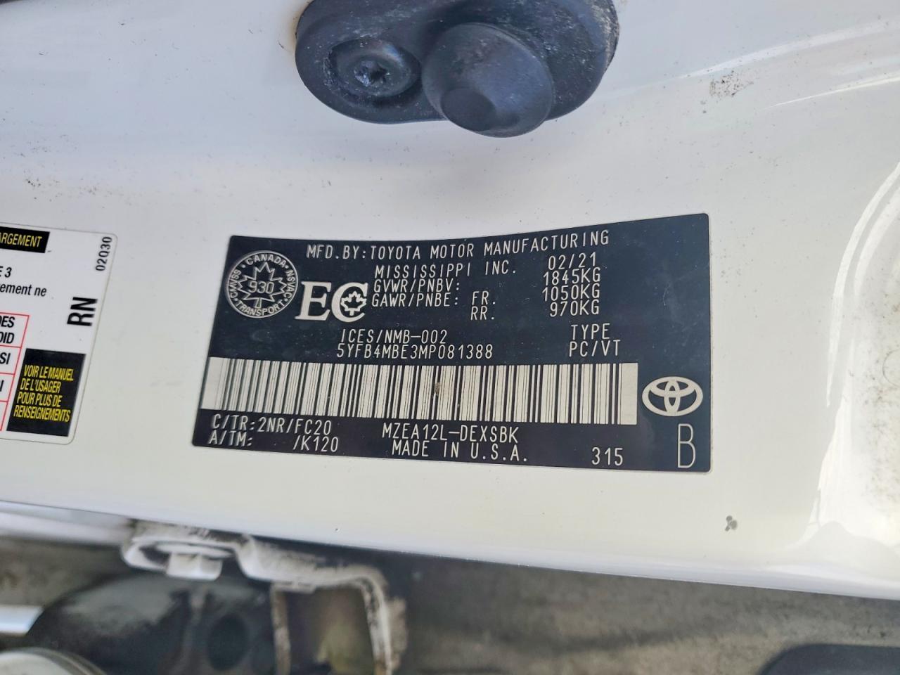 2021 TOYOTA COROLLA