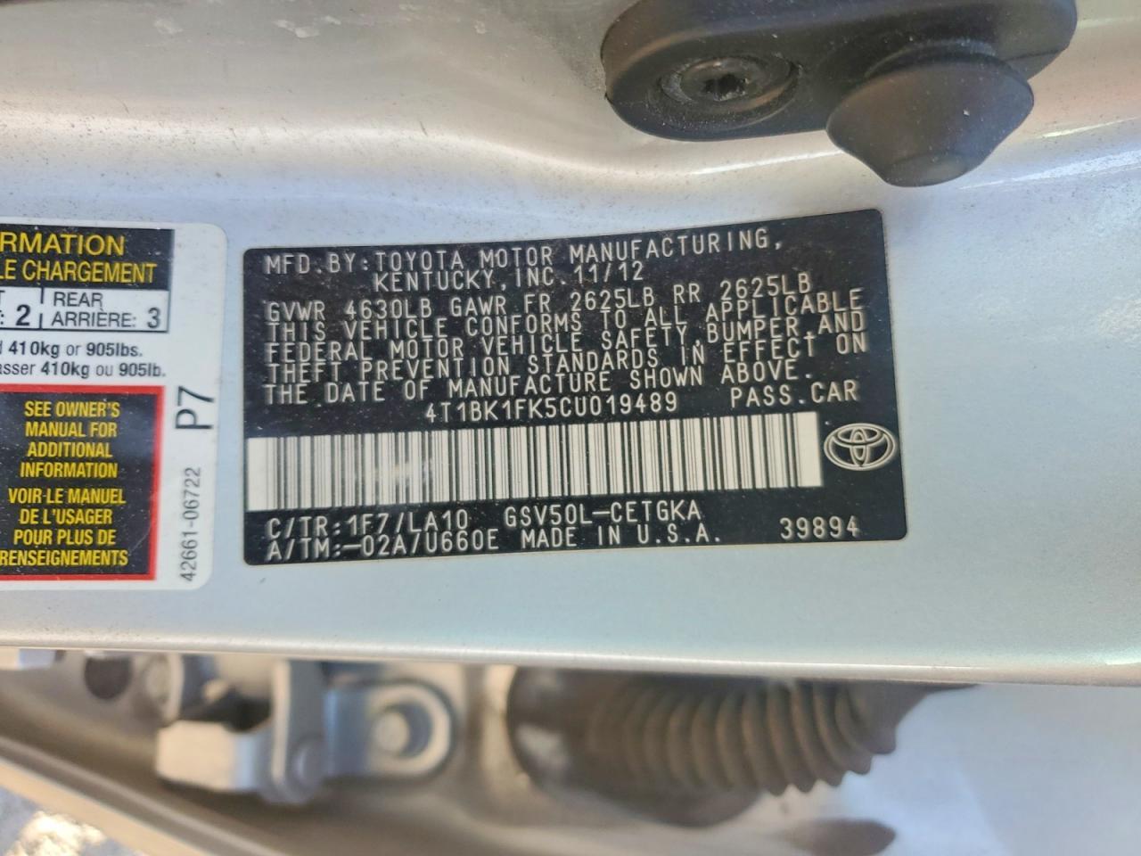 2012 TOYOTA CAMRY