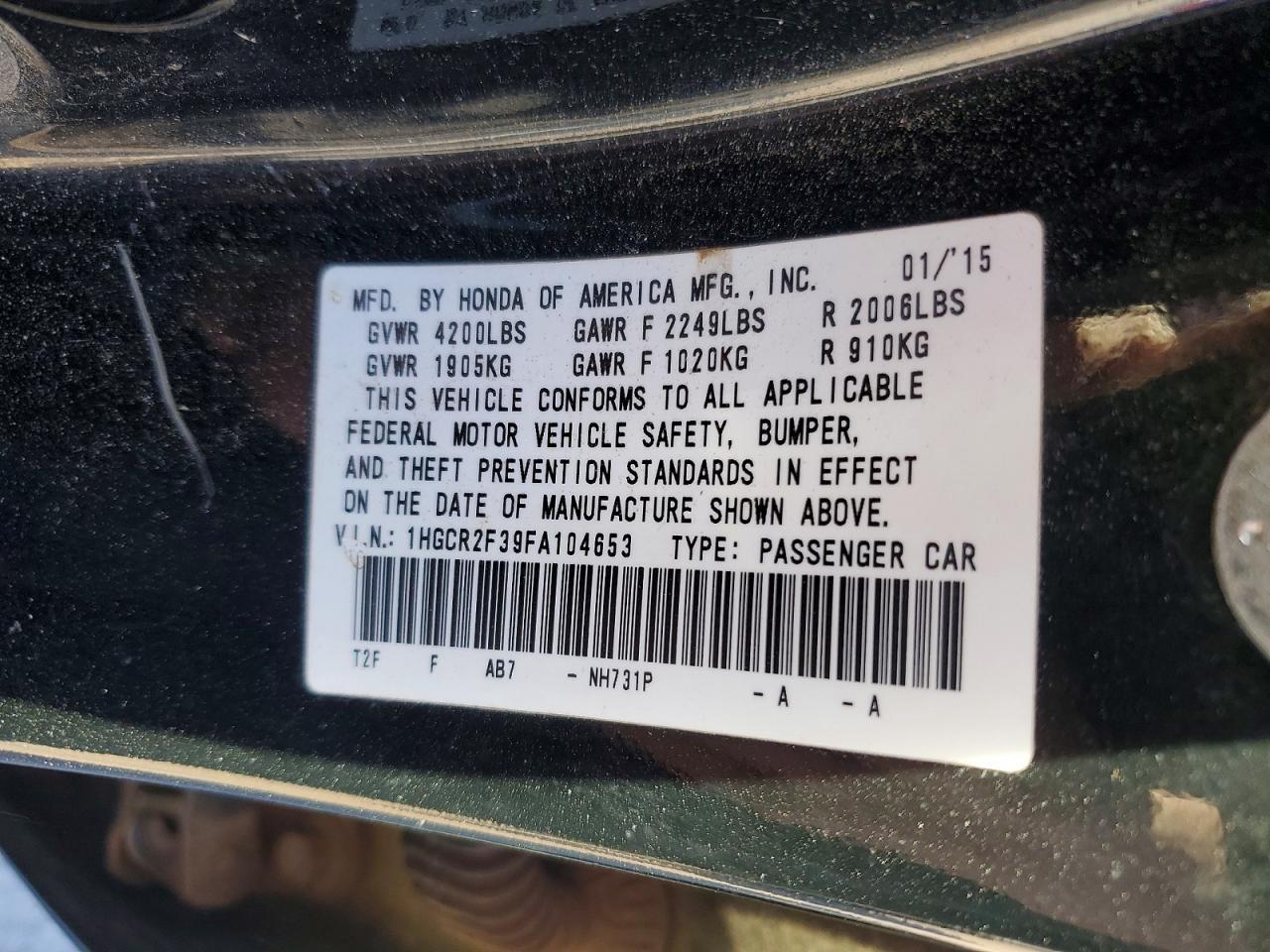 2015 HONDA ACCORD