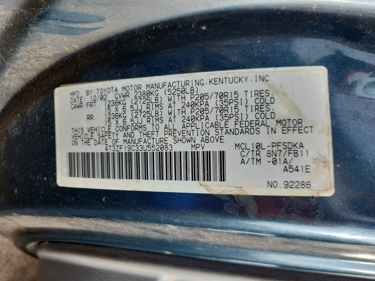 2003 TOYOTA SIENNA