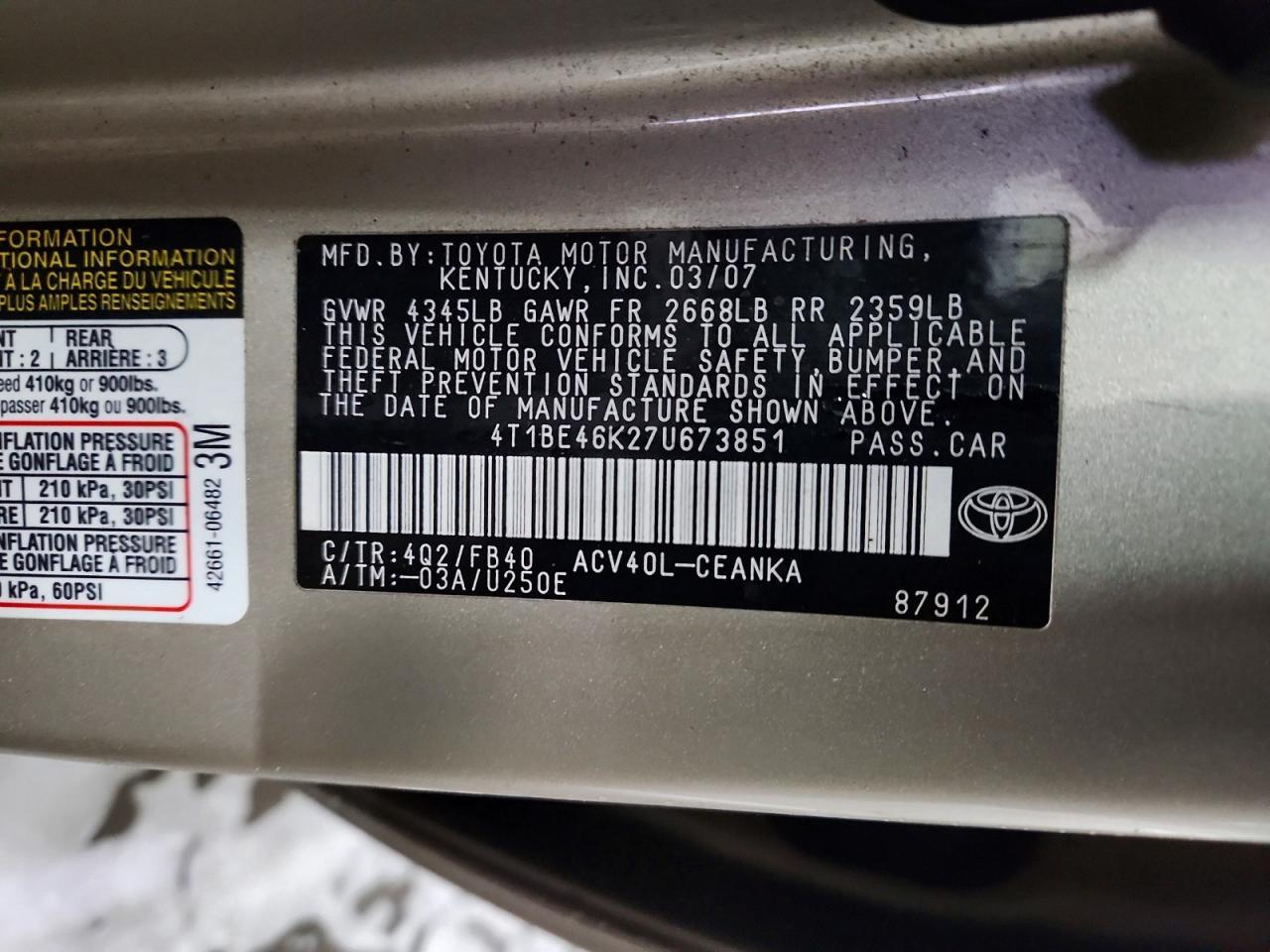 2007 TOYOTA CAMRY