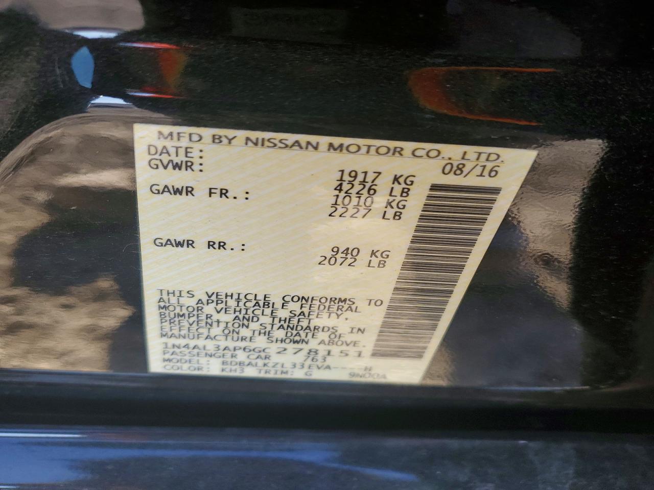 2016 NISSAN ALTIMA