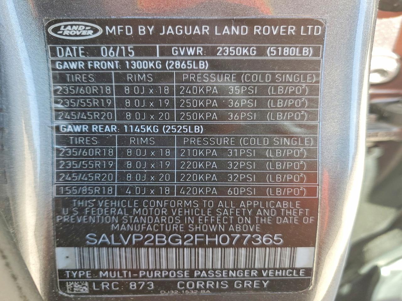 2015 LAND ROVER RANGE ROVER EVOQUE