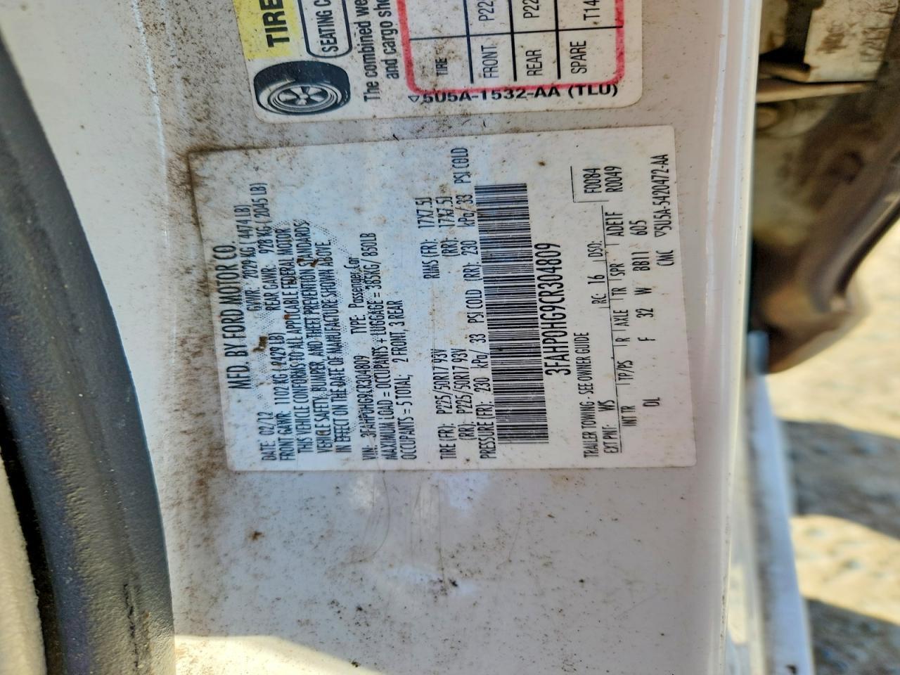 2012 FORD FUSION
