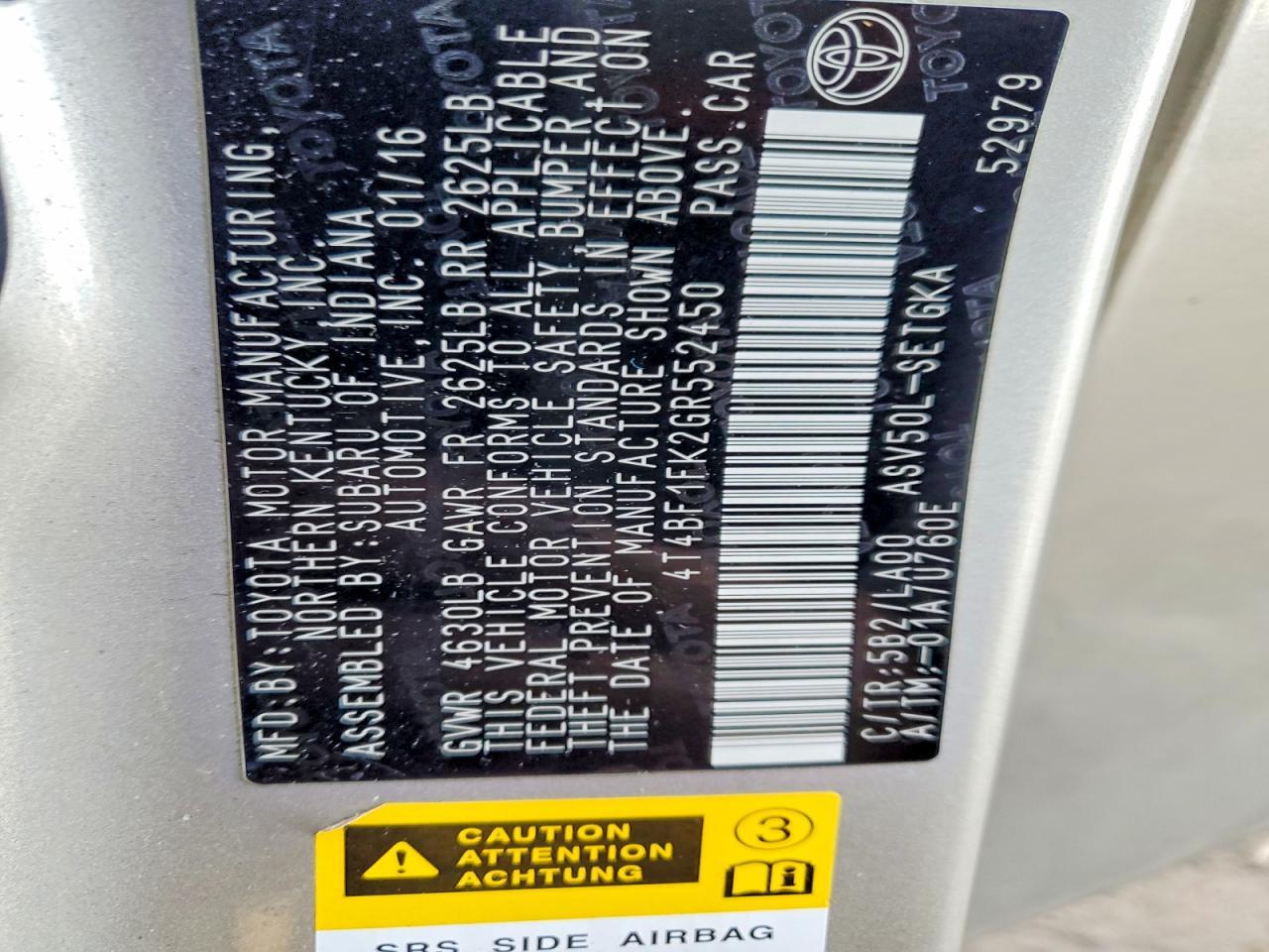 2016 TOYOTA CAMRY