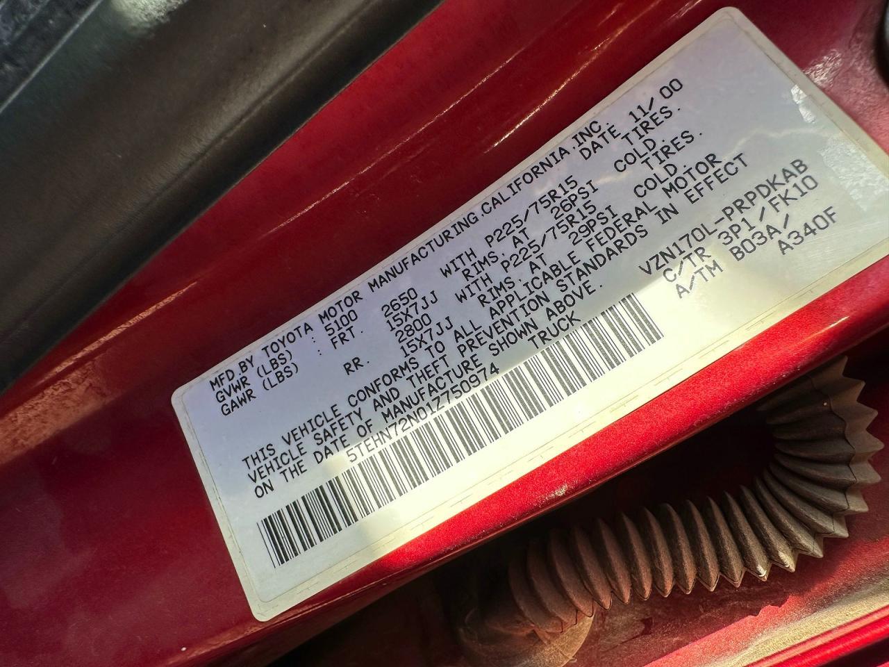 2001 TOYOTA TACOMA