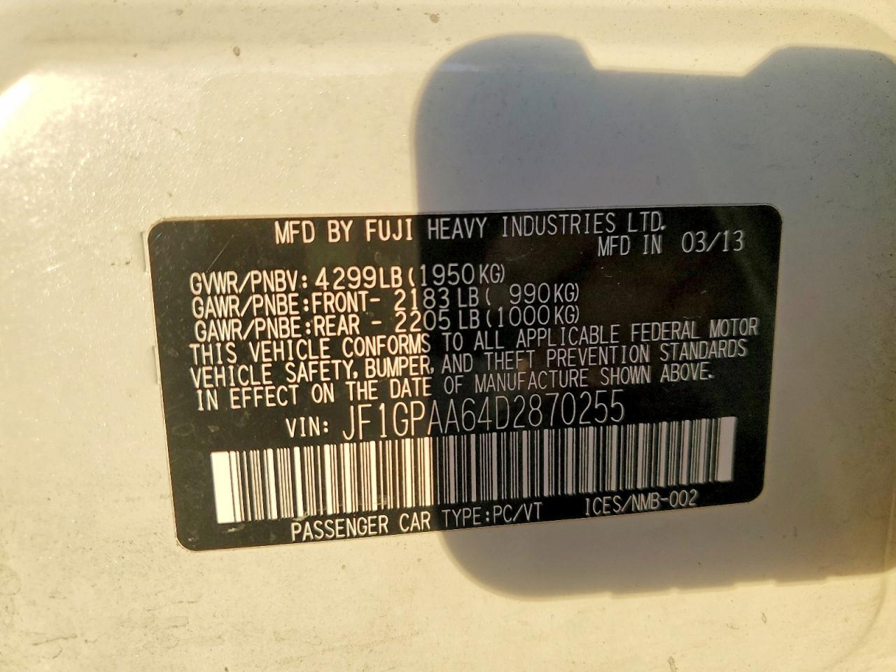 2013 SUBARU IMPREZA