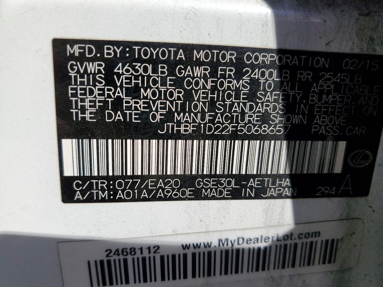 2015 LEXUS IS 250
