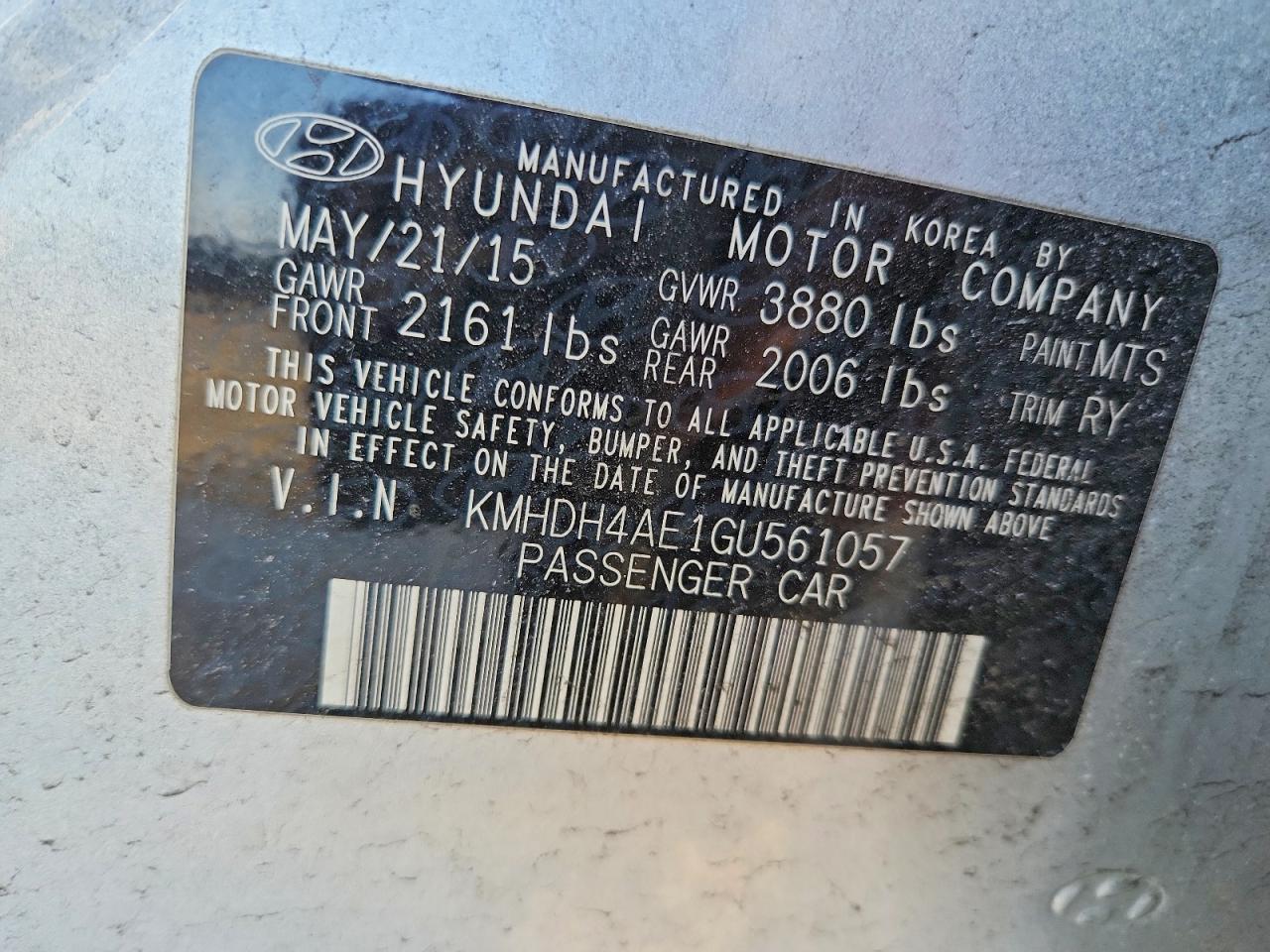 2016 HYUNDAI ELANTRA