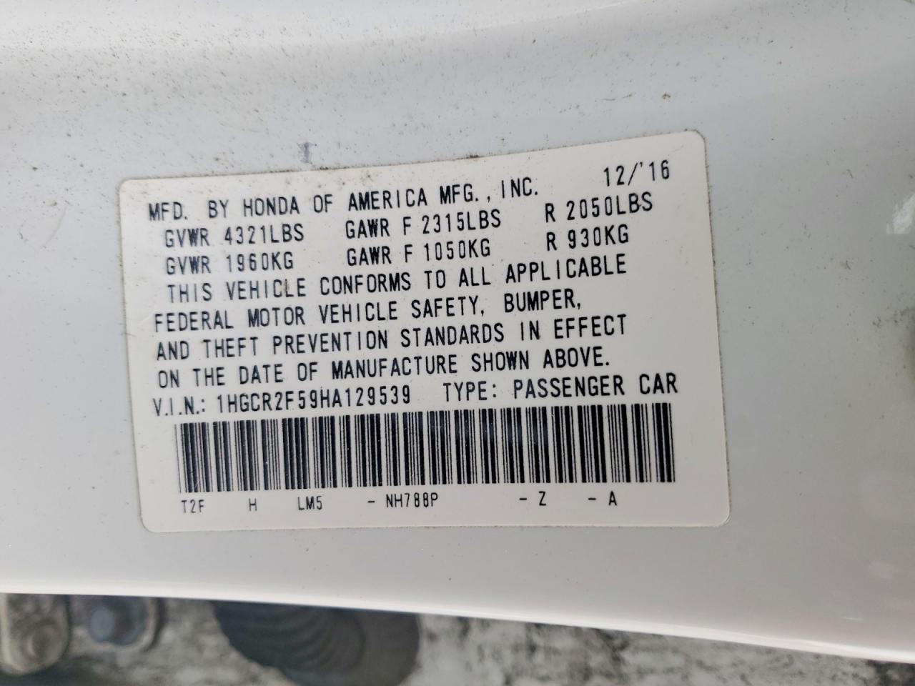 2017 HONDA ACCORD