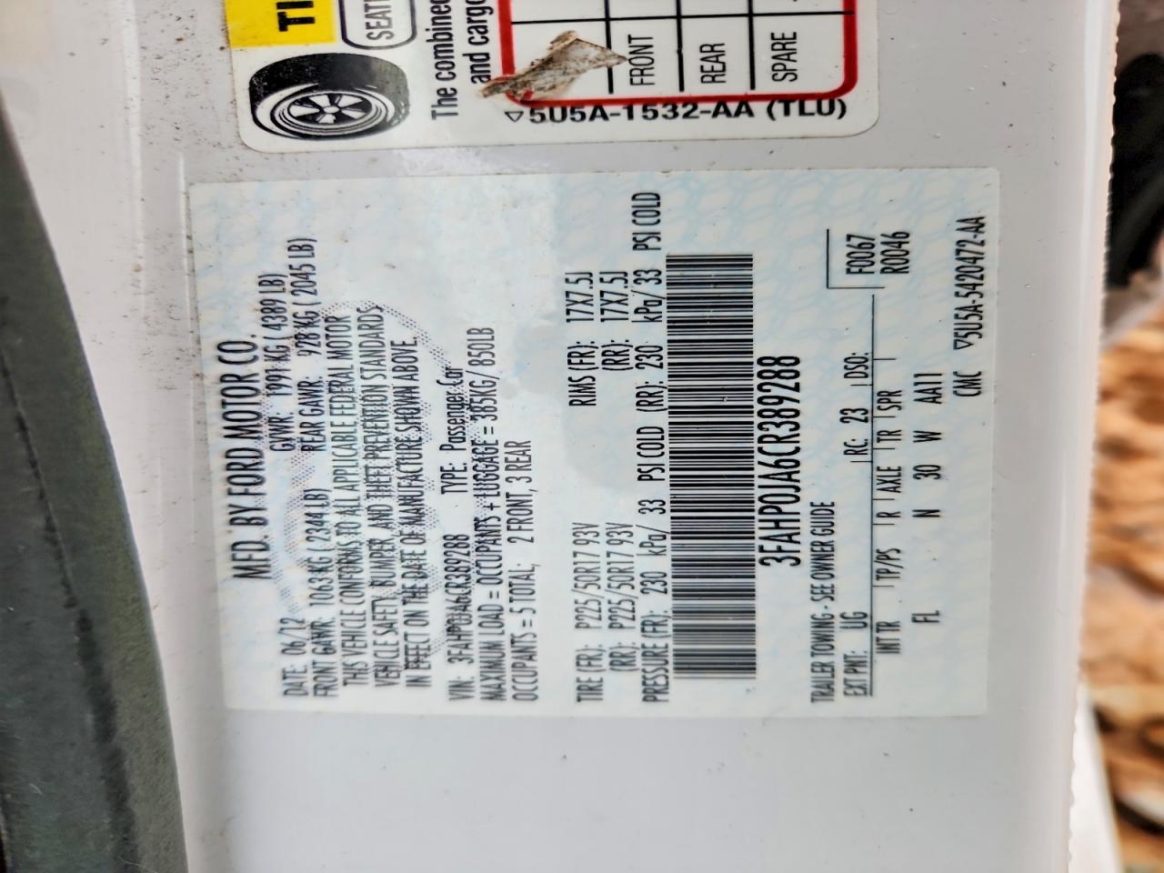 2012 FORD FUSION