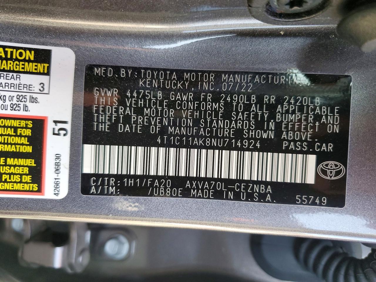 2022 TOYOTA CAMRY