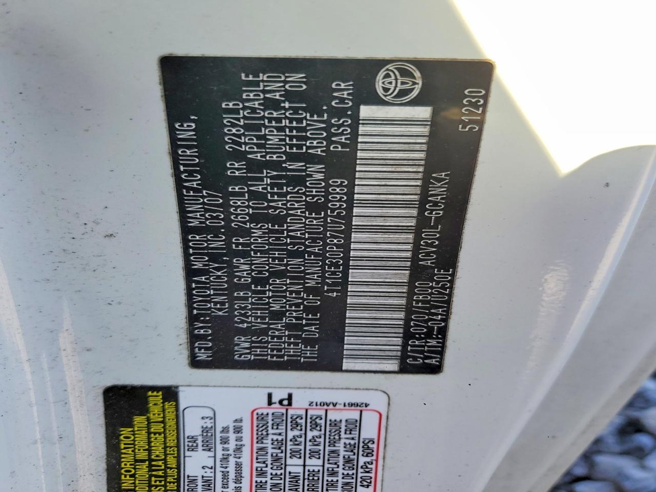 2007 TOYOTA CAMRY