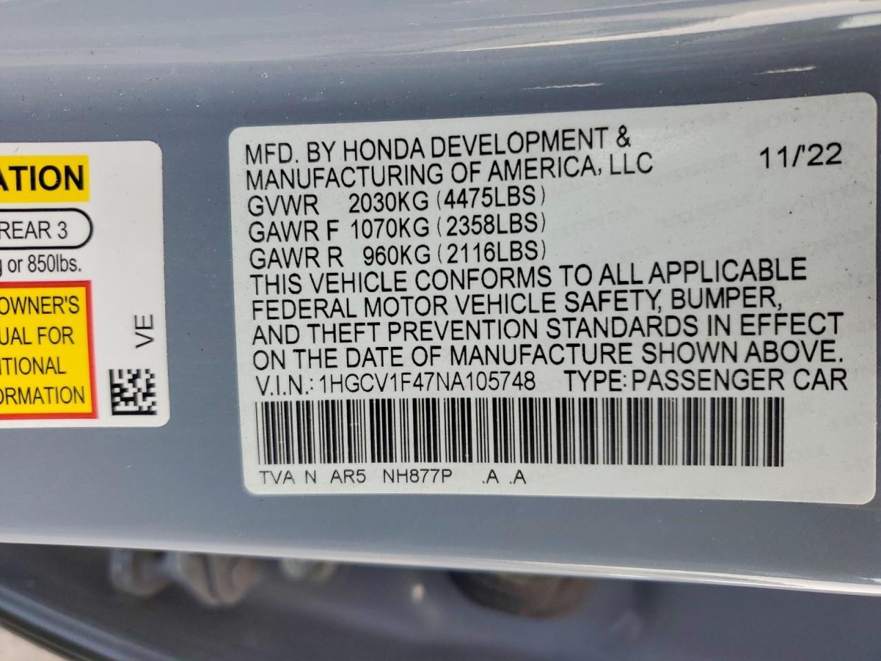 2022 HONDA ACCORD