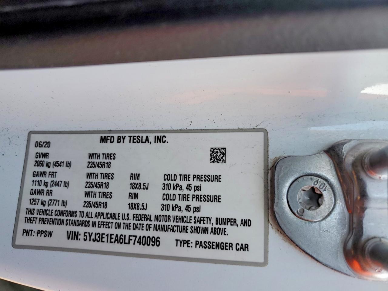 2020 TESLA MODEL 3