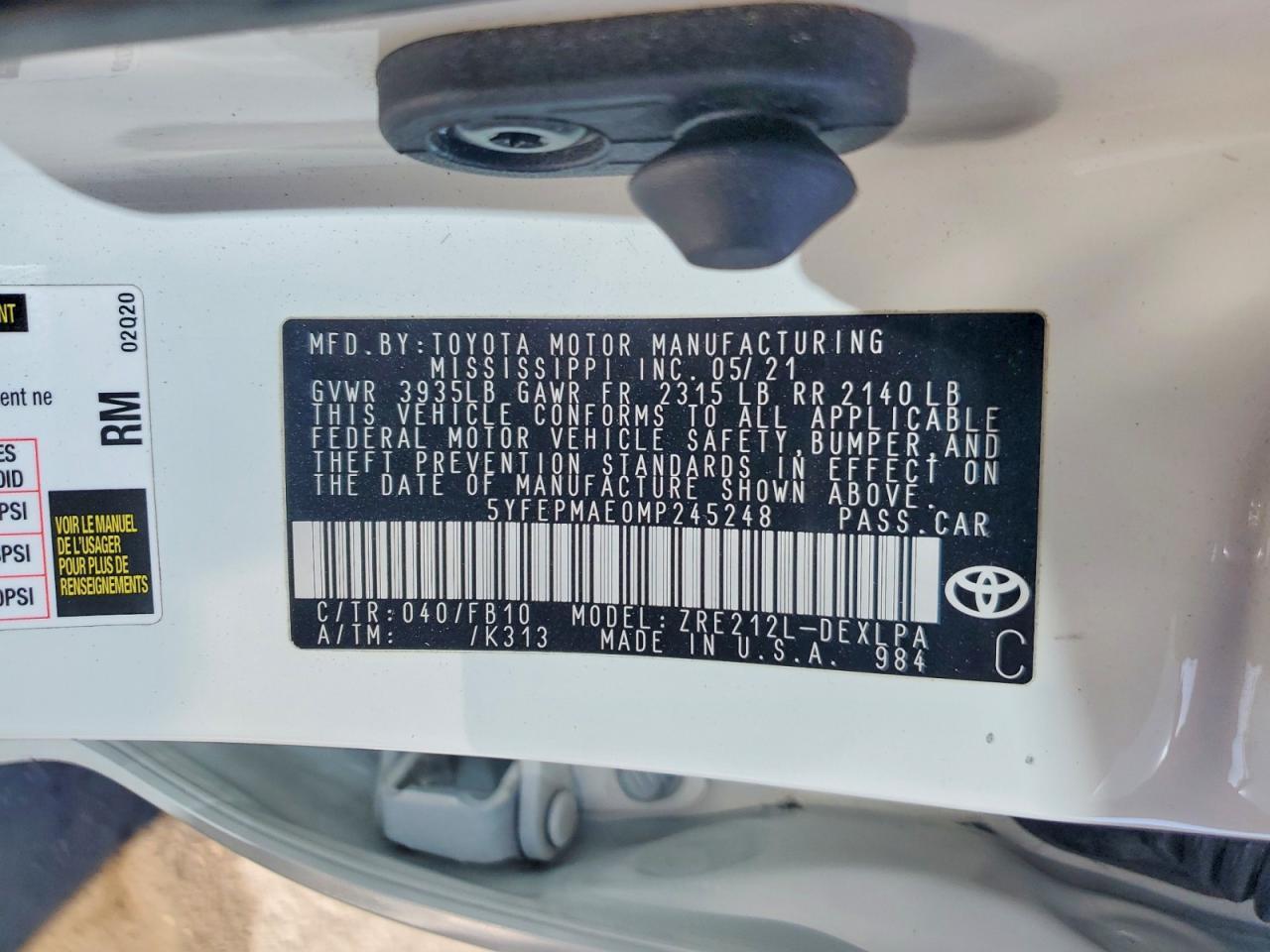 2021 TOYOTA COROLLA