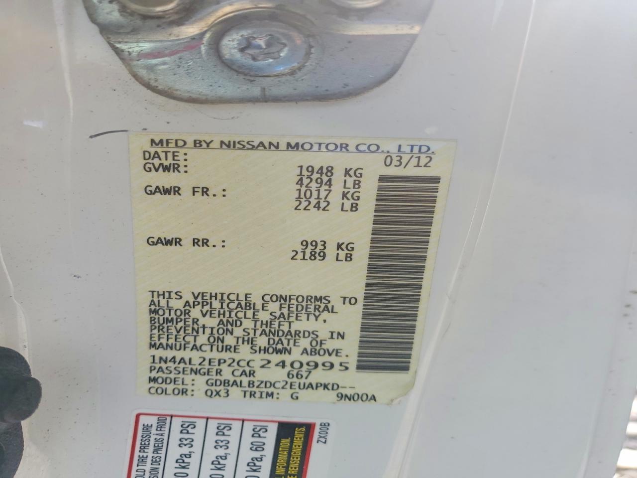 2012 NISSAN ALTIMA