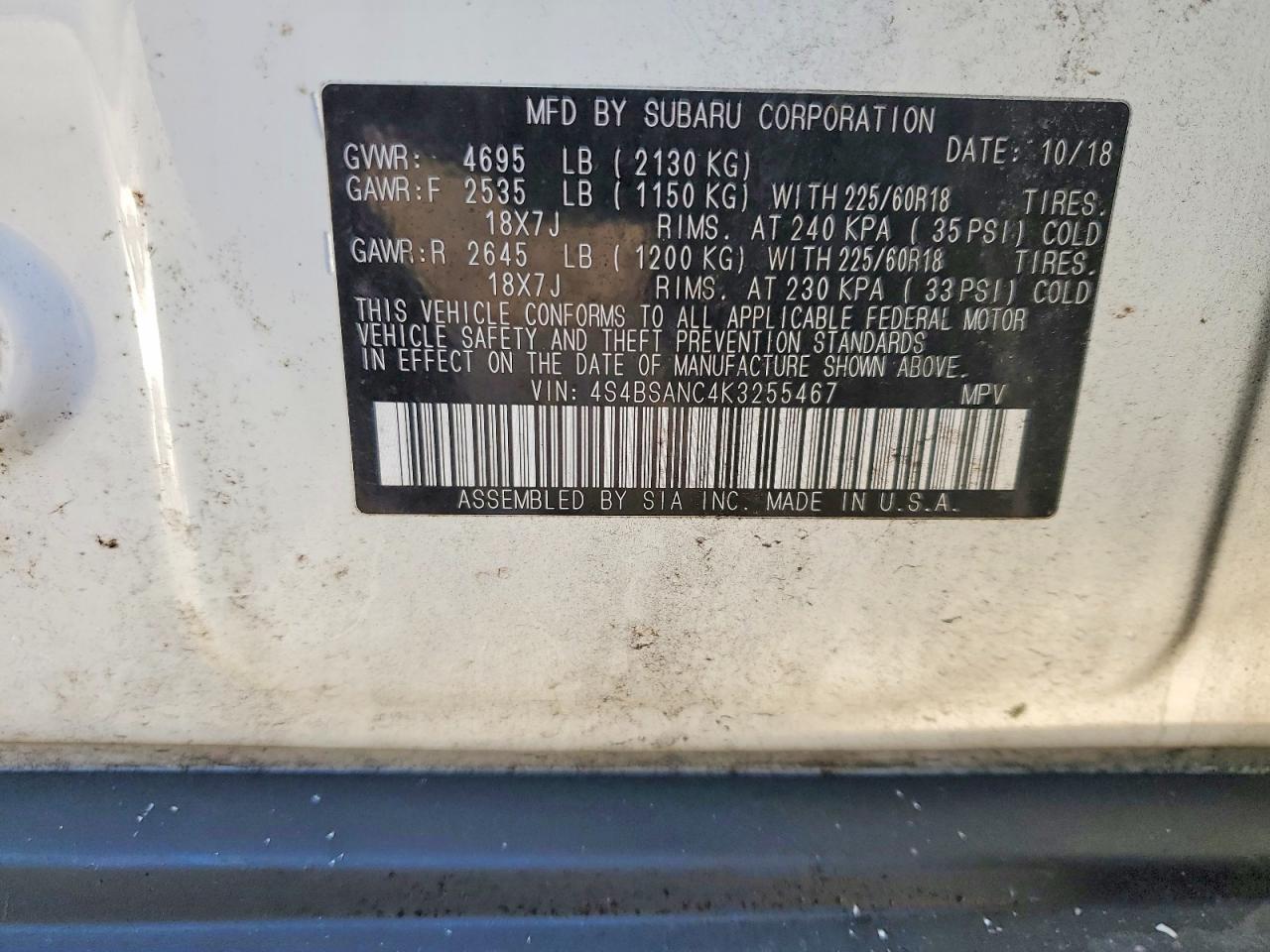 2019 SUBARU Outback