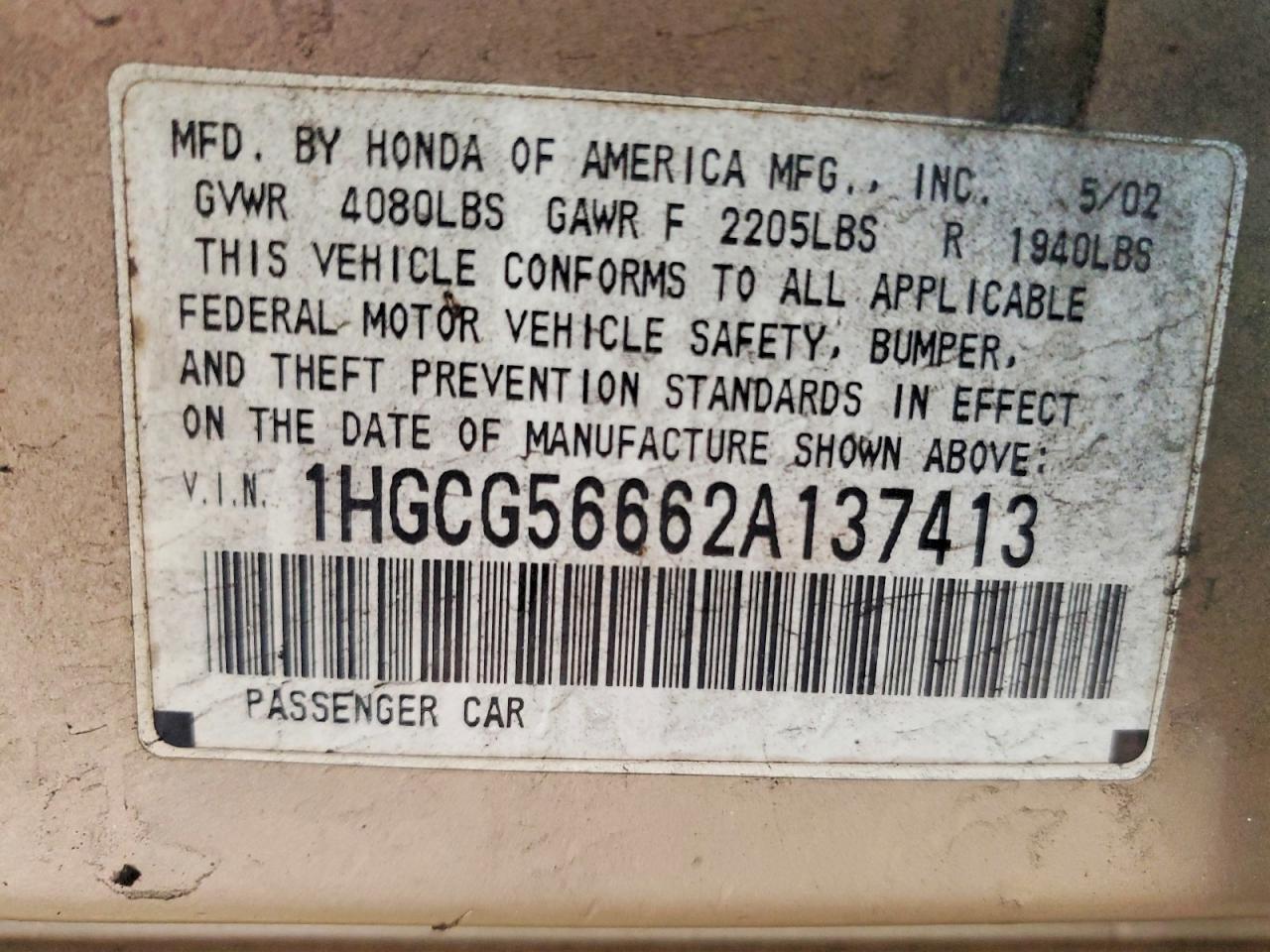 2002 HONDA ACCORD