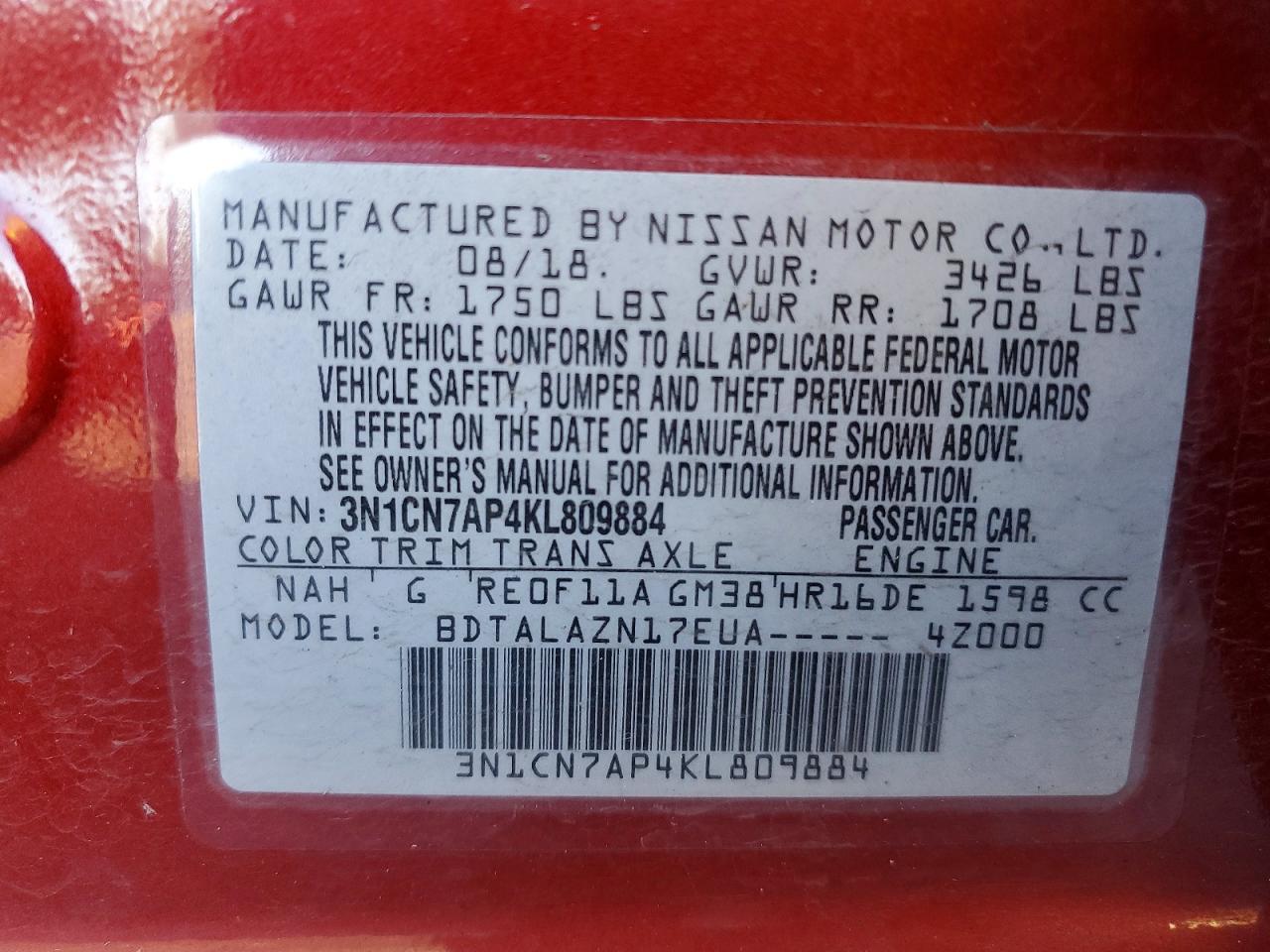 2019 NISSAN VERSA