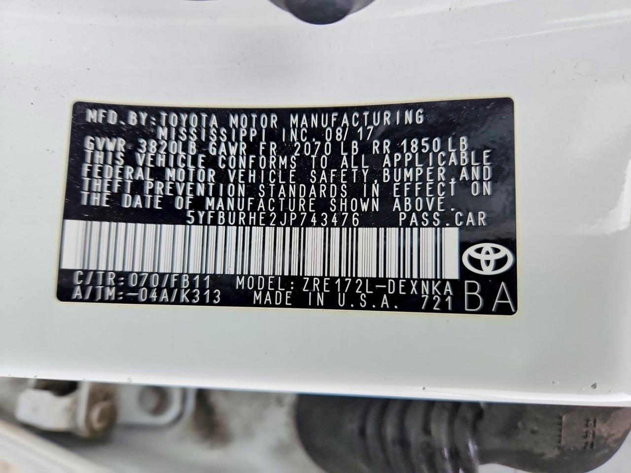 2018 TOYOTA COROLLA