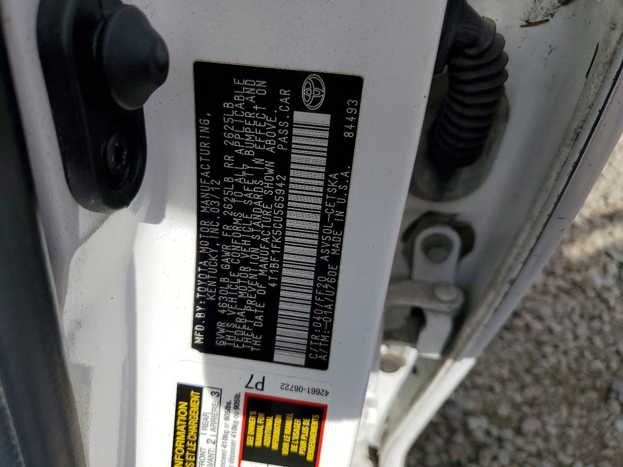 2012 TOYOTA CAMRY