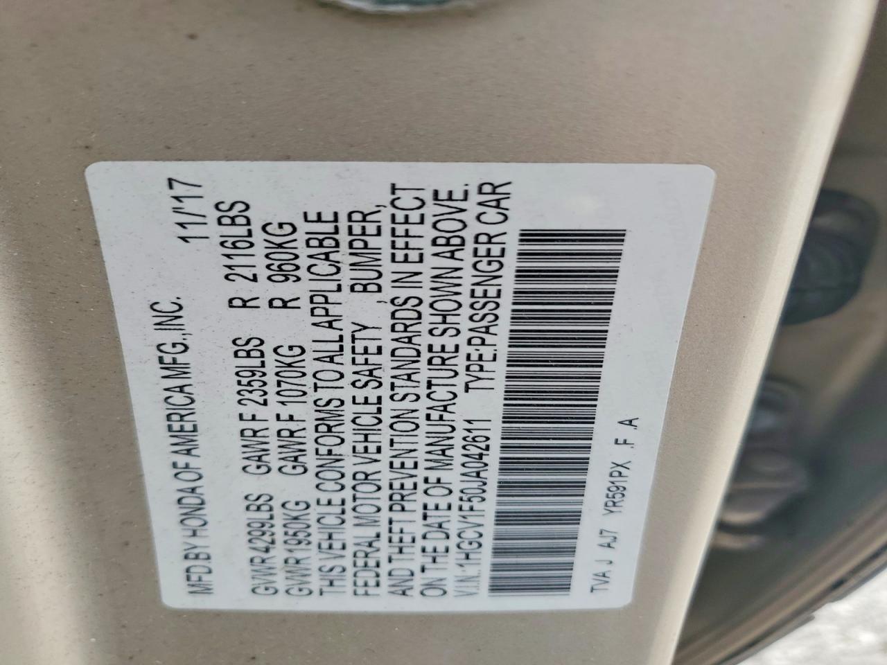 2018 HONDA ACCORD