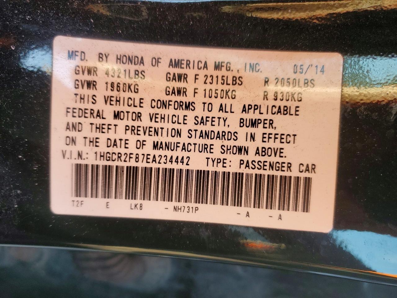 2014 HONDA ACCORD