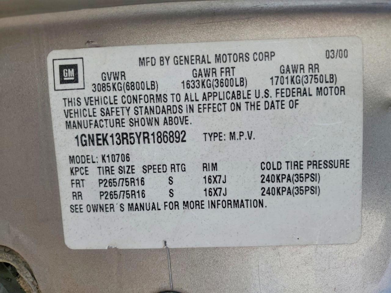 2000 CHEVROLET Tahoe