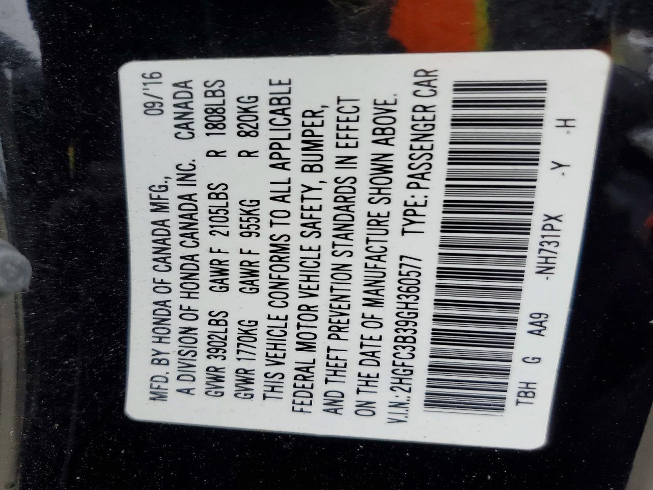 2016 HONDA CIVIC