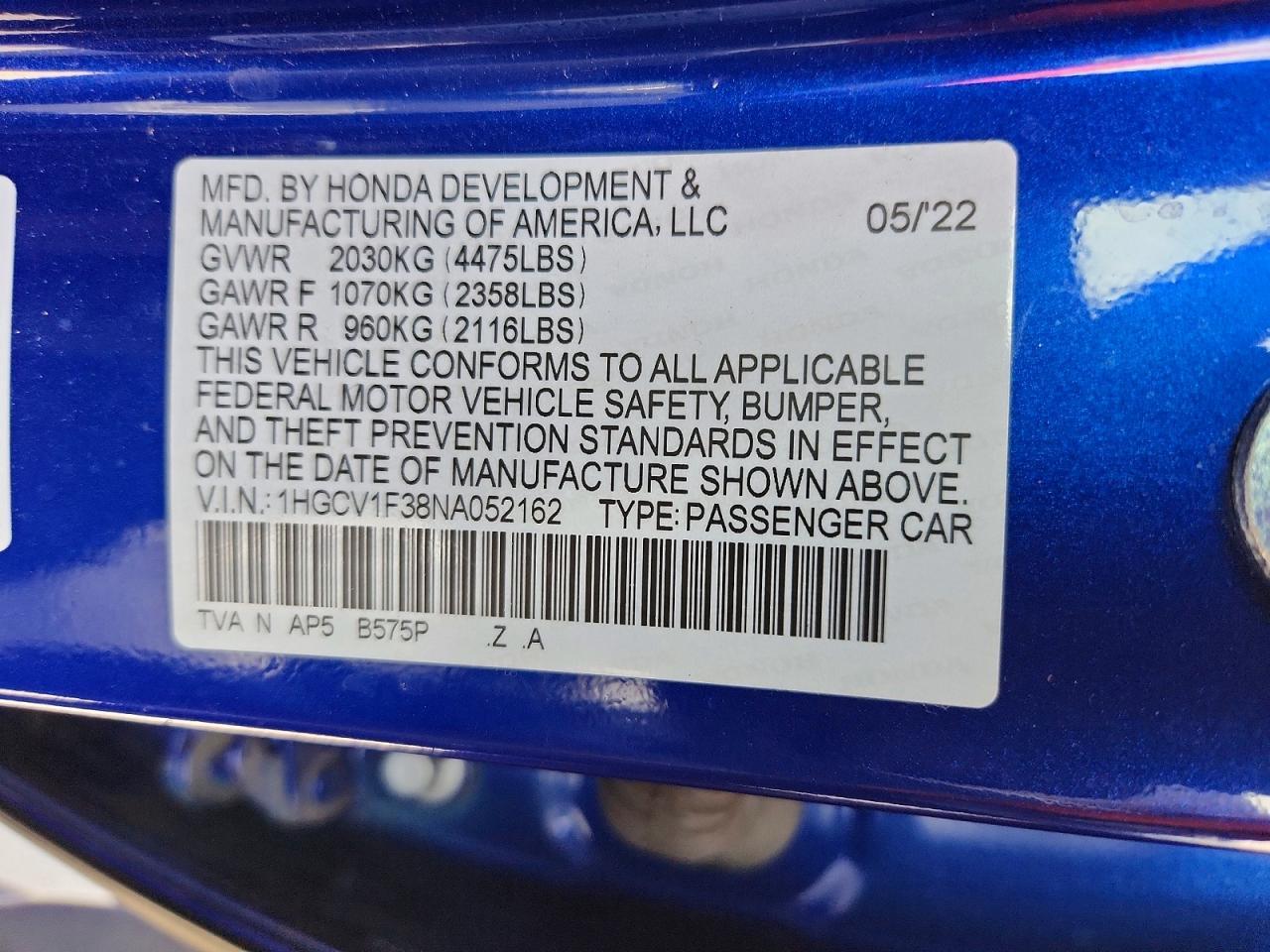 2022 HONDA ACCORD