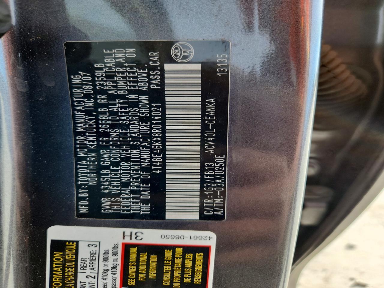 2008 TOYOTA CAMRY