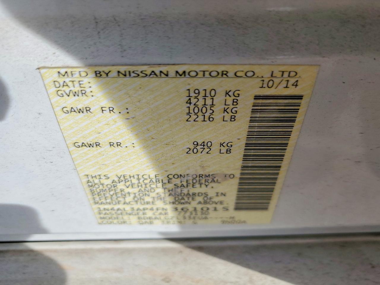 2015 NISSAN ALTIMA