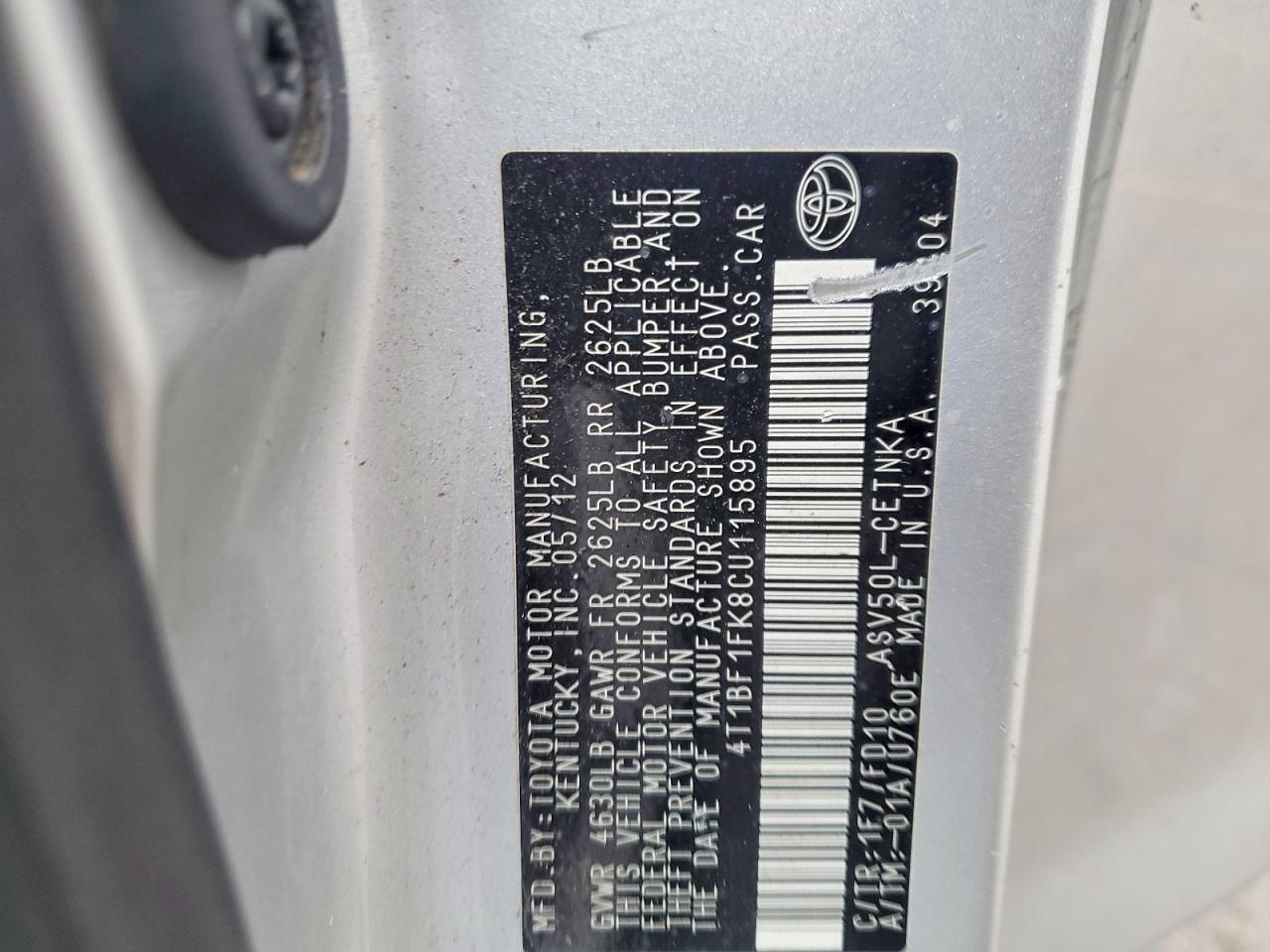 2012 TOYOTA CAMRY